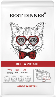 Корм Best Dinner Adult&Kitten Beef&Potato для взрослых и котят с говядиной и картофелем