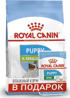 Корм Royal Canin X-Small Puppy для щенков миниатюрных размеров + 1 пауч Mini Puppy ПРОМОПАК