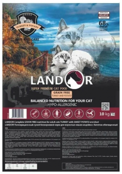Корм Landor Adult Cat беззерновой для взрослых кошек с индейкой и бататом