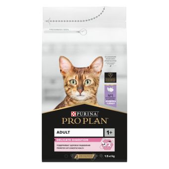 Сухой корм Pro Plan для взрослых кошек с чувствительным пищеварением или особыми предпочтениями в еде, с индейкой
