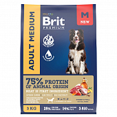 Сухой Корм Brit Premium Dog Adult Medium для собак средних пород с индейкой и...