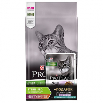 Корм Purina Pro Plan After Care для кастрированных и стерилизованных кошек с уткой и печенью и паучи в подарок ПРОМОПАК