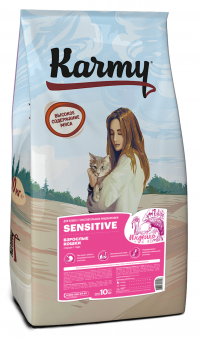 Корм Karmy Cat Sensetive для взрослых кошек с чувствительным пищеварением с индейкой