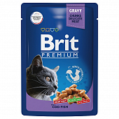 Паучи Brit Premium для взрослых кошек с треской в соусе
