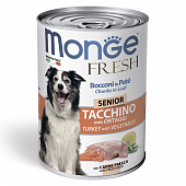 Банка Monge Dog Fresh Chunks in Loaf для пожилых собак мясной рулет из индейки с овощами