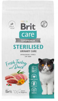 Корм Brit Care Cat Sterilised Urinary Care для для стерилизованных кошек с индейкой и уткой для профилактики МКБ