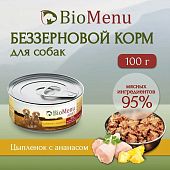 Банки BioMenu adult для собак с цыплёнком и ананасами 95% мясо