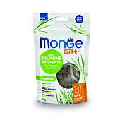 Лакомство Monge Gift Hairball для кошек "Хрустящие подушечки с начинкой" с лососем и кошачьей мятой для вывода шерсти