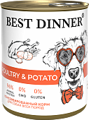 Консервы Best Dinner полнорационный корм для щенков и взрослых собак с птицей и картофелем