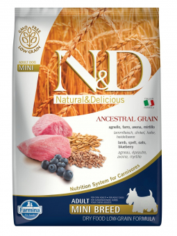 Корм Farmina N&D Adult Low Grain Lamb&Blueberry для взрослых собак мелких пород ягненок и черника