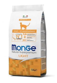 Корм Monge Cat Speciality Line Light для кошек, низкокалорийный, из индейки