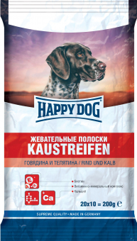 Лакомство Happy Dog жевательные полоски с говядиной и телятиной для собак