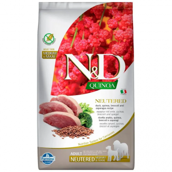Корм Farmina N&D Neutered Grain Free Duck&Quinoa беззерновой для средних и крупных стерилизованных собак с уткой и киноа