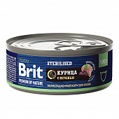 Банки Brit Premium by Nature для стерилизованных кошек с мясом курицы и печенью